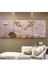 Tranh treo tường 3D tuần lộc uống trăng 