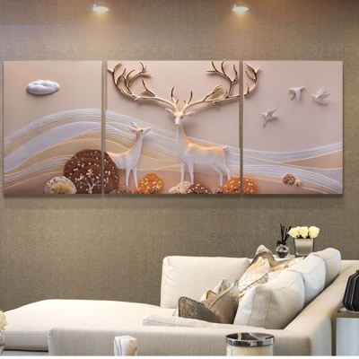 Tranh treo tường 3D tuần lộc uống trăng 