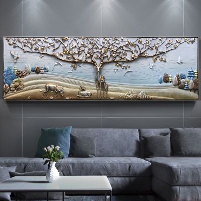 Tranh phù điêu Hươu tài lộc, gia đình hươu 7