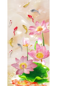 tranh gạch 3d cửu ngư quần hội dọc 102