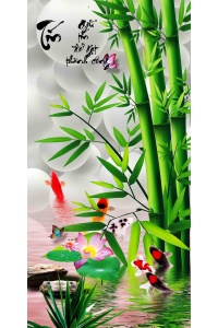 tranh gạch 3d cửu ngư quần hội dọc 110