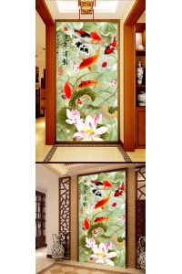 tranh gạch 3d cửu ngư quần hội dọc 87