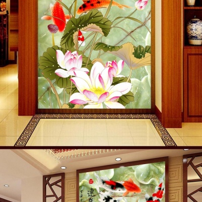 tranh gạch 3d cửu ngư quần hội dọc 87