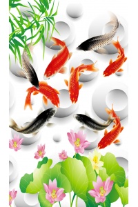 tranh gạch 3d cửu ngư quần hội dọc 92