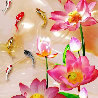 tranh gạch 3d cửu ngư quần hội dọc 95