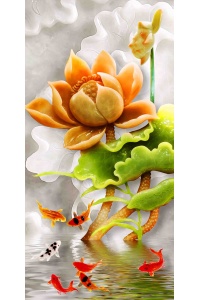 tranh gạch 3d cửu ngư quần hội dọc 96