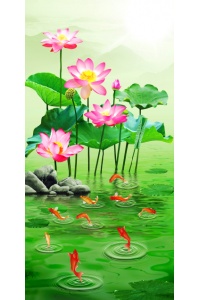 tranh gạch 3d cửu ngư quần hội dọc 98