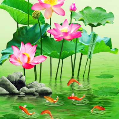 tranh gạch 3d cửu ngư quần hội dọc 98