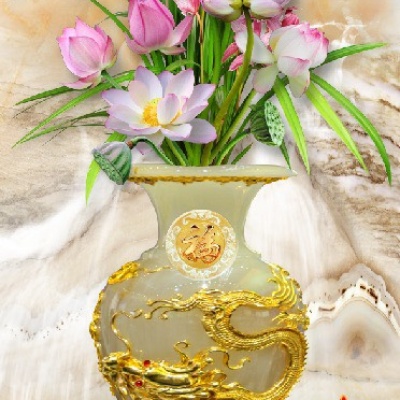 tranh gạch 3d lộc bình 01