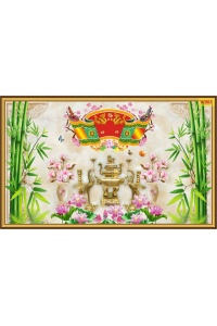 Tranh phòng thờ bộ đỉnh vàng VJ002