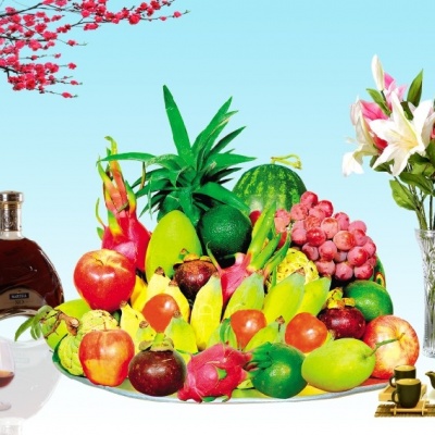 tranh gạch 3d hoa quả phòng thờ