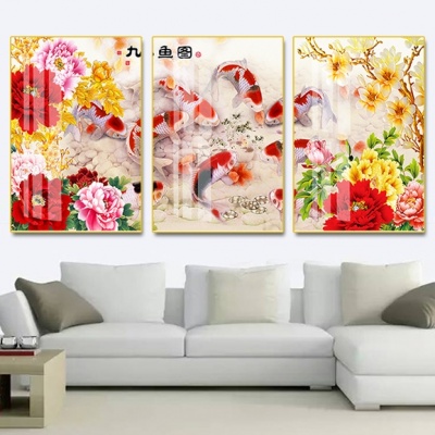tranh 3d cửu ngư quần hội hội tráng gương S102